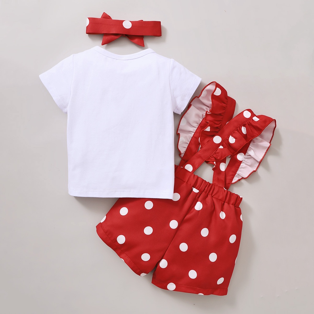 Set 3 món Mikrdoo gồm áo tay ngắn in hình thỏ + quần chấm bi + băng đô cài tóc thời trang mùa hè cho bé gái sơ sinh