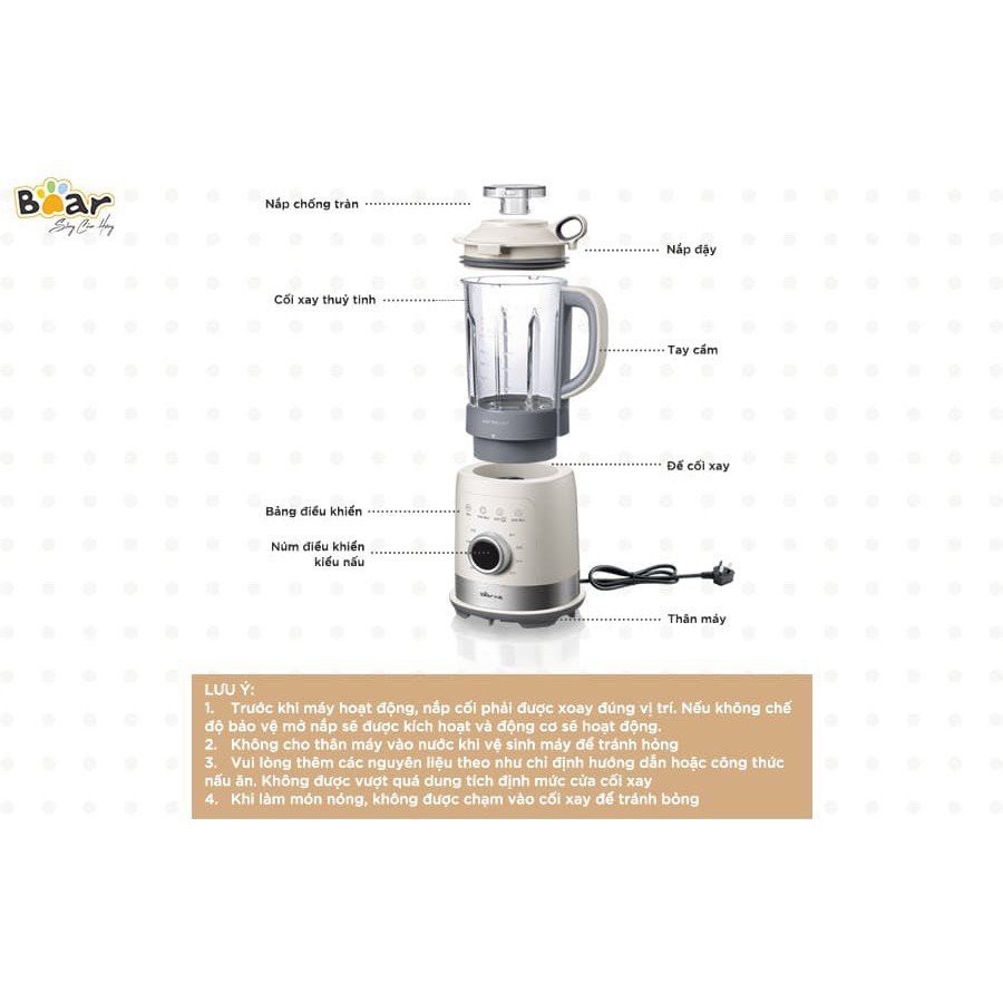 Máy Làm Sữa Hạt Đa Năng  Bear PBJ-B10U5 , Máy Làm Sữa Đậu Nành - Máy Xay Sinh Tố  1,5L- 8 Chế Độ chính hãng BH 1 năm