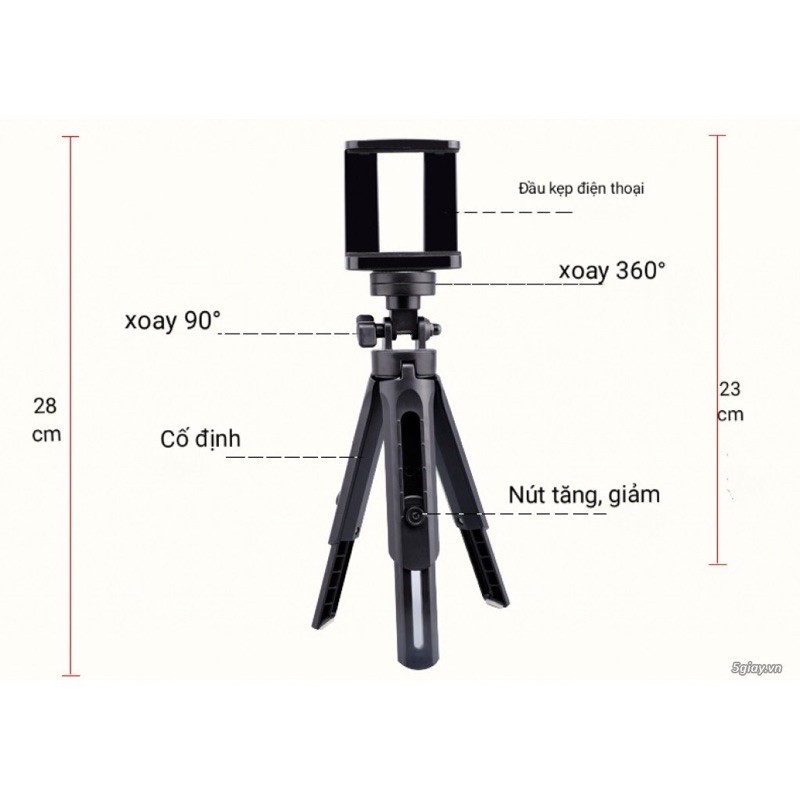 Tripod 3 chân mini chụp ảnh, quay phim , vững chắc, bền, kèm đầu kẹp điện thoại