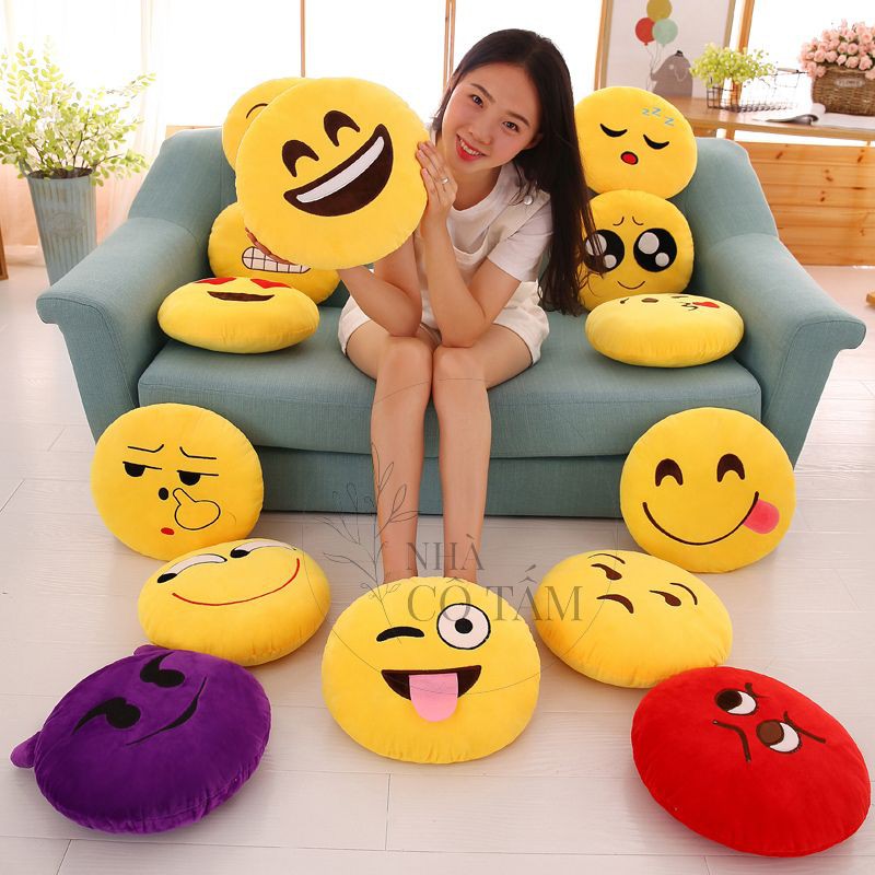 [Hàng Loại 1] Gối Ôm Biểu Tượng Cảm Xúc Emoji Xinh Xắn Vui Nhộn Size To 33cm (Có Video Thực Tế)