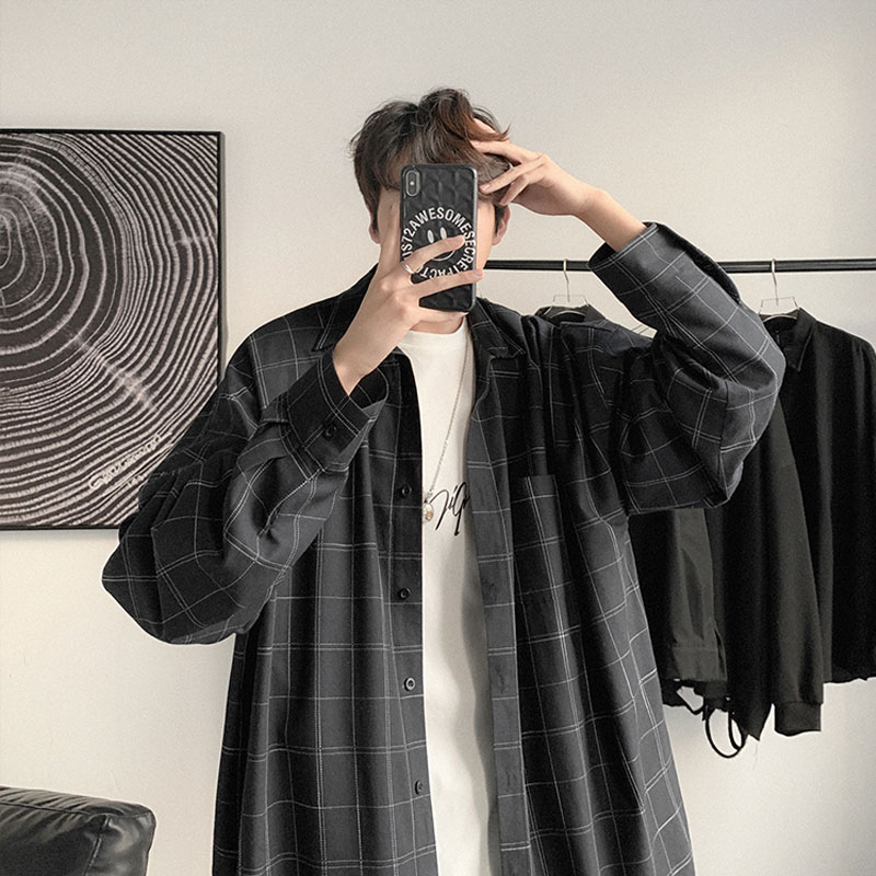 Áo Sơ Mi Kẻ Sọc Caro Dáng Rộng Phong Cách Hàn Quốc Thời Trang Cho Nam