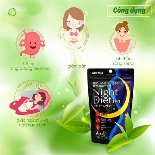 Trà đêm giảm cân Night Xanh 20 gói Diet tea Orihiro