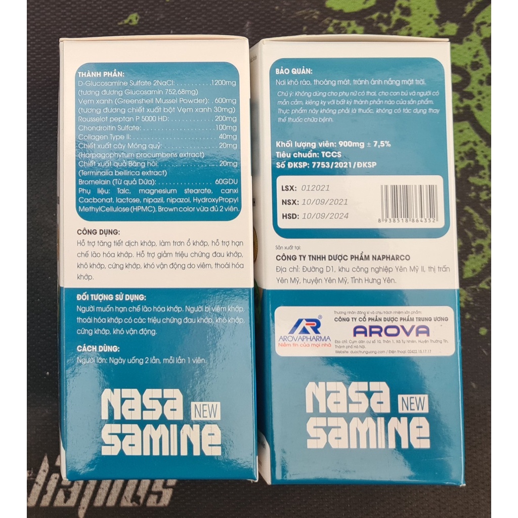Viên uống hỗ trợ xương khớp Nasa Samine (Hộp 30 viên) - Hỗ trợ giảm đau xương khớp, viêm khớp, thoái hóa khớp