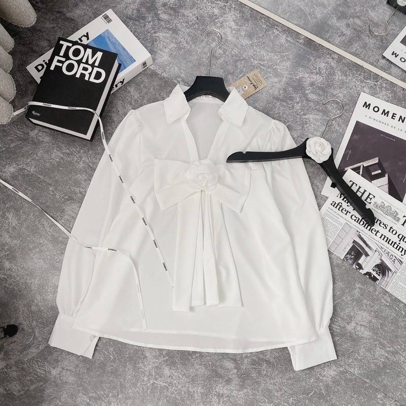 Áo sơ mi trắng tiểu thư kèm tag nơ siêu xịn xò