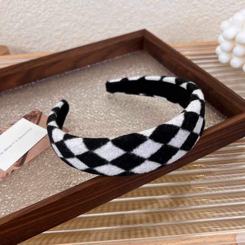 Băng Đô Cài Tóc Bằng Xốp Họa Tiết Caro Phong Cách Hàn Quốc Cổ Điển Thời Trang Mù