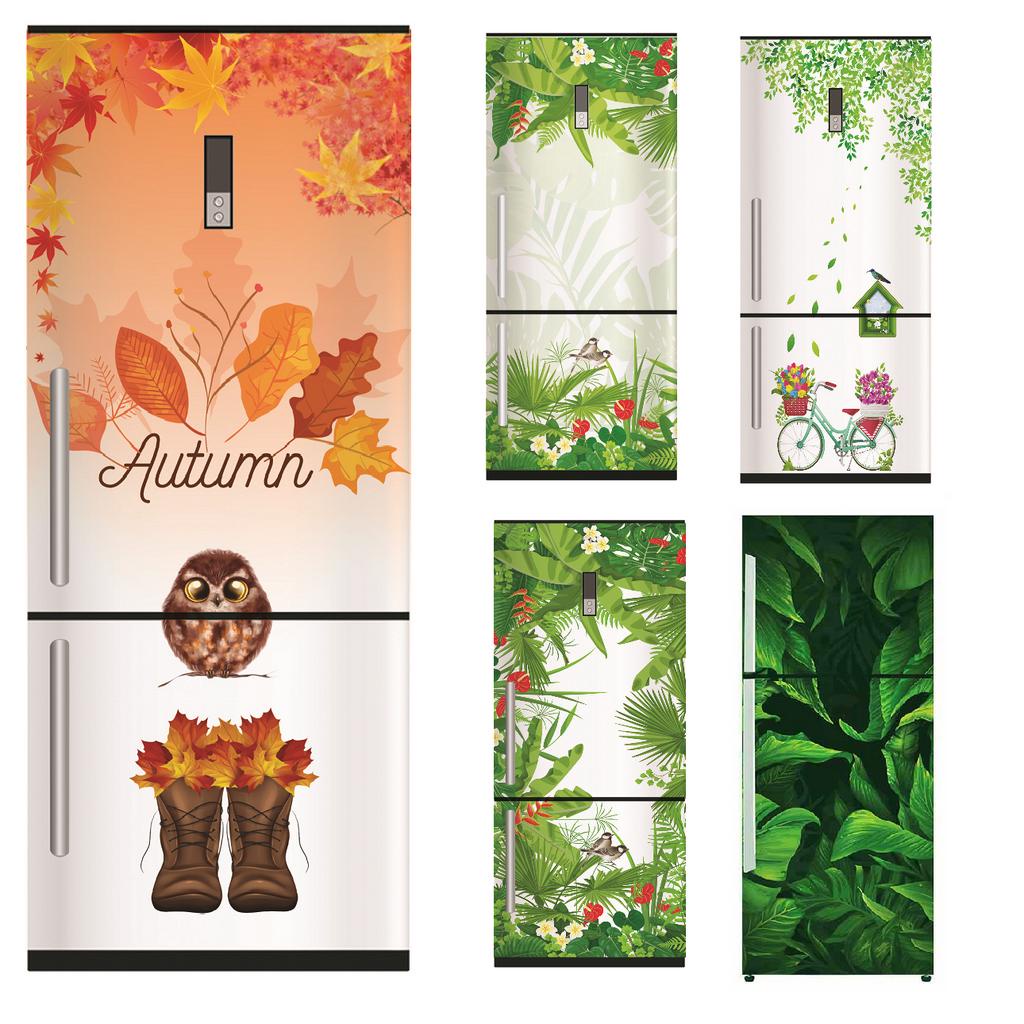 Decal dán tủ lạnh LÁ XANH VIỀN QUANH  - Trang trí nhà cửa