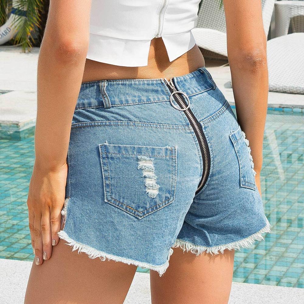 Women Sexy Butt Front Back Zipper Jeans Short High Waist Sexy Mini Short Jeans For Women Summer Short Jeans Woman Denim Pants