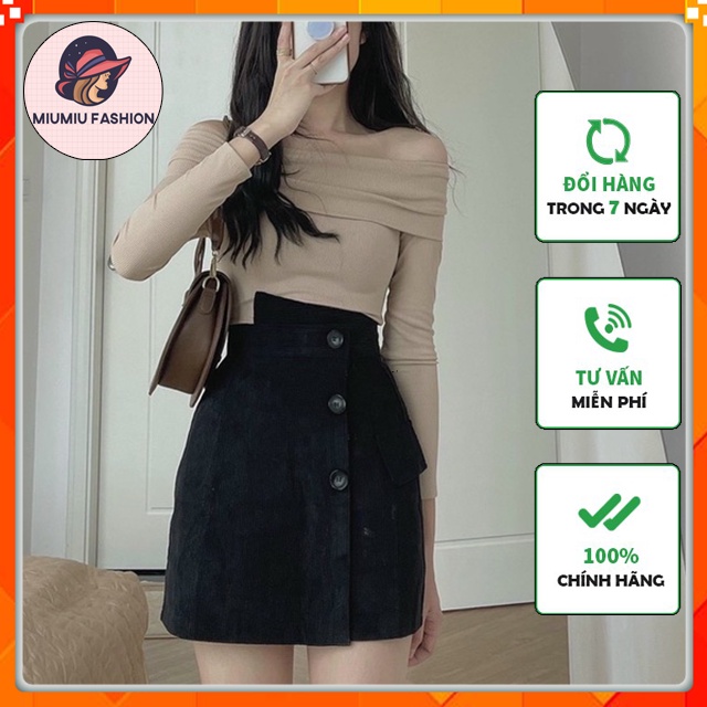 Chân váy chữ A dáng giả váy đính cúc nhung tăm cao cấp