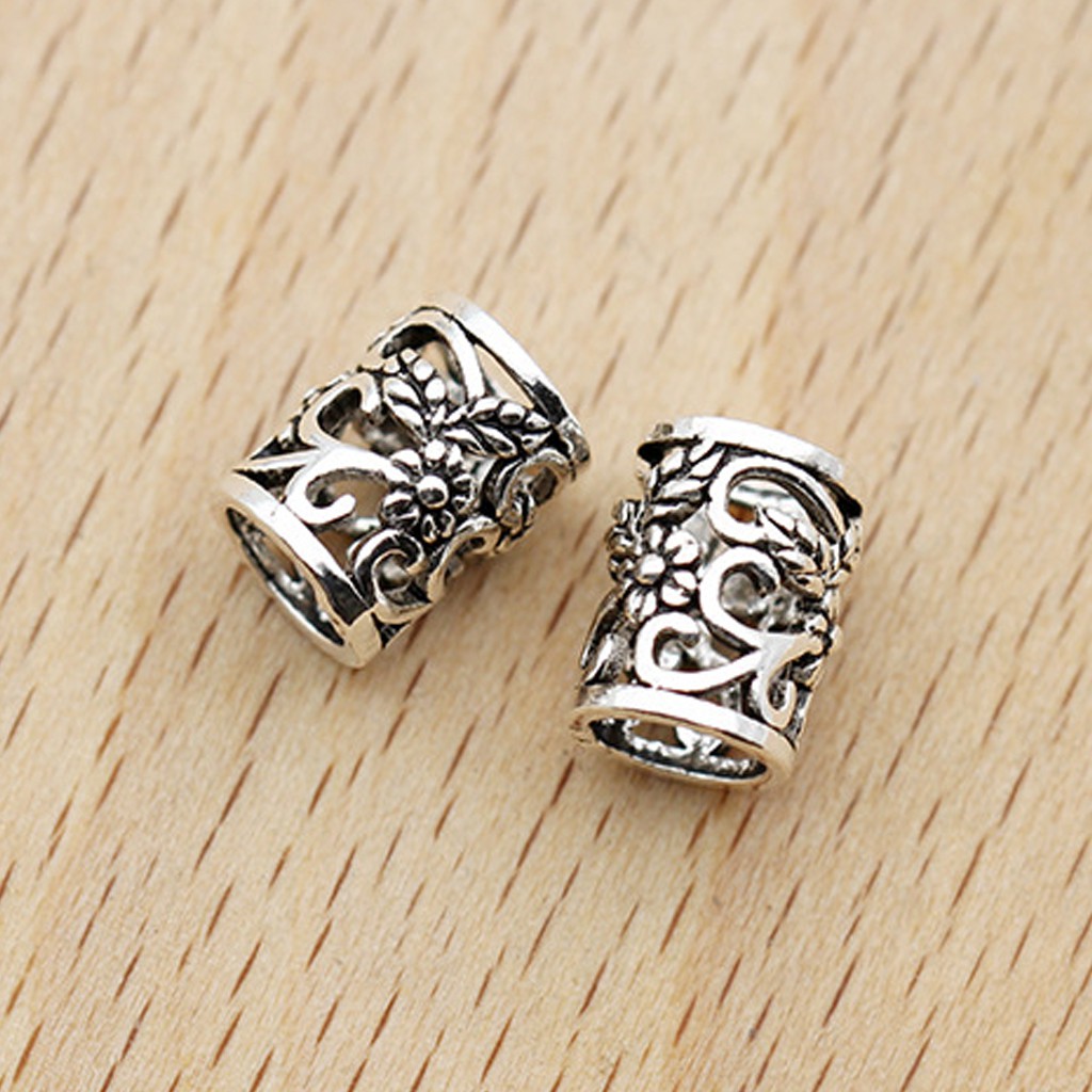 Phụ kiện Charm bạc Ống trụ khắc hoa