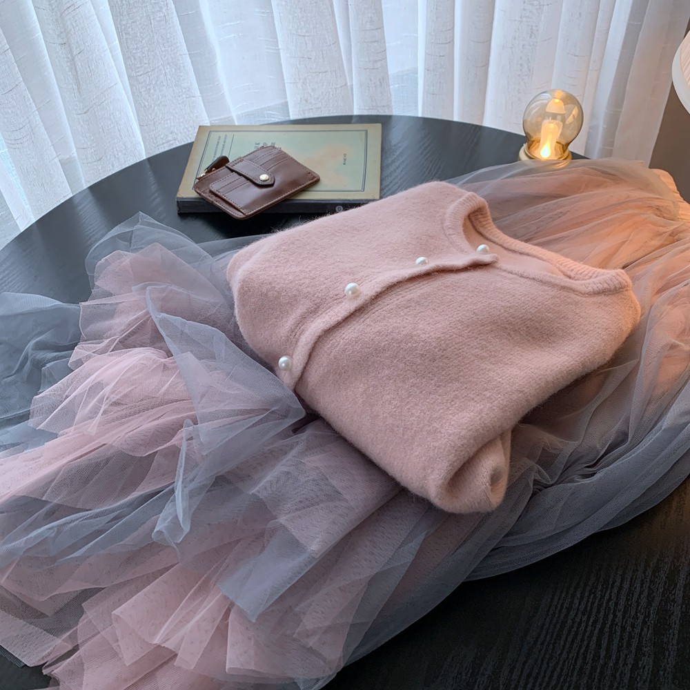 Áo khoác len cardigan nữ len mềm mịn khuy cườm sang trọng vintage Hàn Quốc