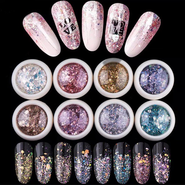 Set kim tuyến 8 màu Kim tuyến nail, trang trí móng, long lanh