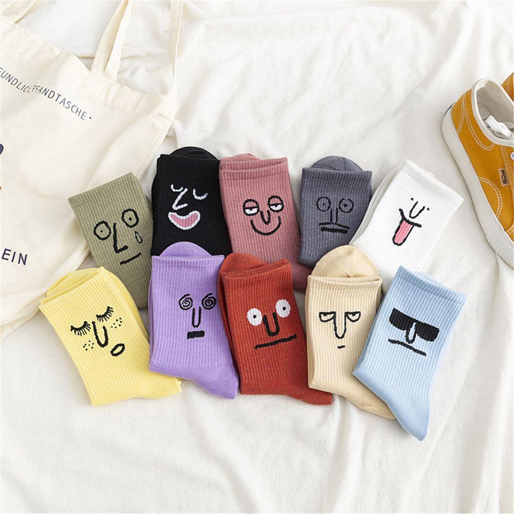 Tất VảI Cotton MàU Đen TrắNg In HìNh CảM Xúc