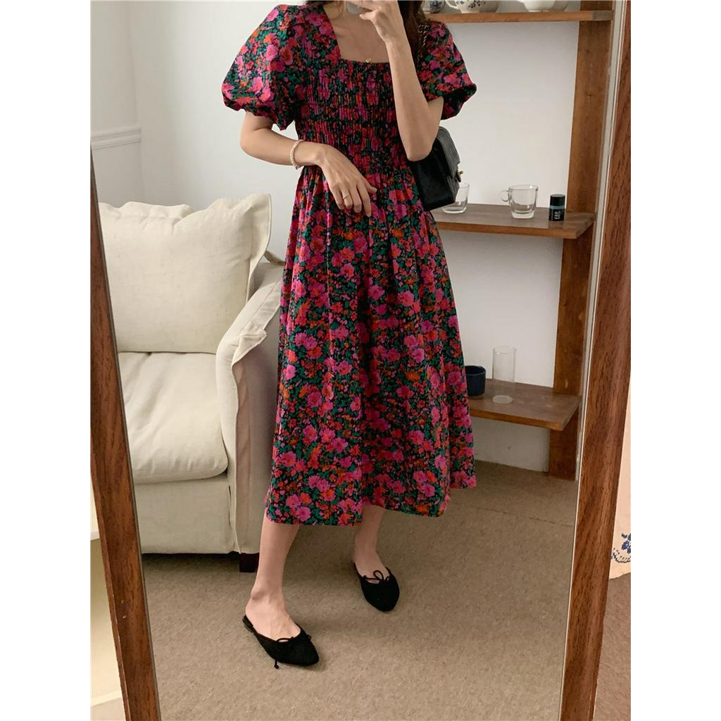 Đầm Hoa Cổ Vuông Dáng Dài Vừa Phong Cách Retro 60653