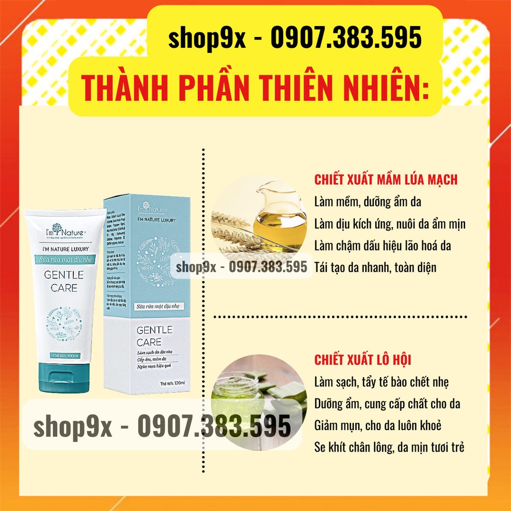 (+Quà) Sữa Rửa Mặt Dịu Nhẹ I'M NATURE Gentle Care Cho Da Nhạy Cảm - Da Nhờn Và Mụn 100ml
