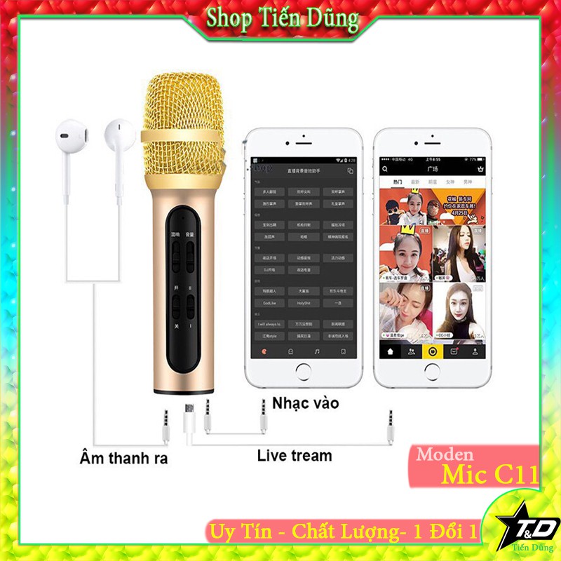 Mic livestream c11 dùng karaoke - Mic thu âm c11 chuẩn tặng tai nghe