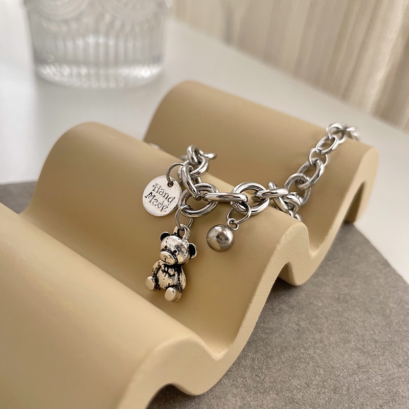 Vòng Tay Unique Bear Pendant Bracelet Personality Silver Link Chain Bracelet Women Party Jewelry Vintage Gift | BigBuy360 - bigbuy360.vn