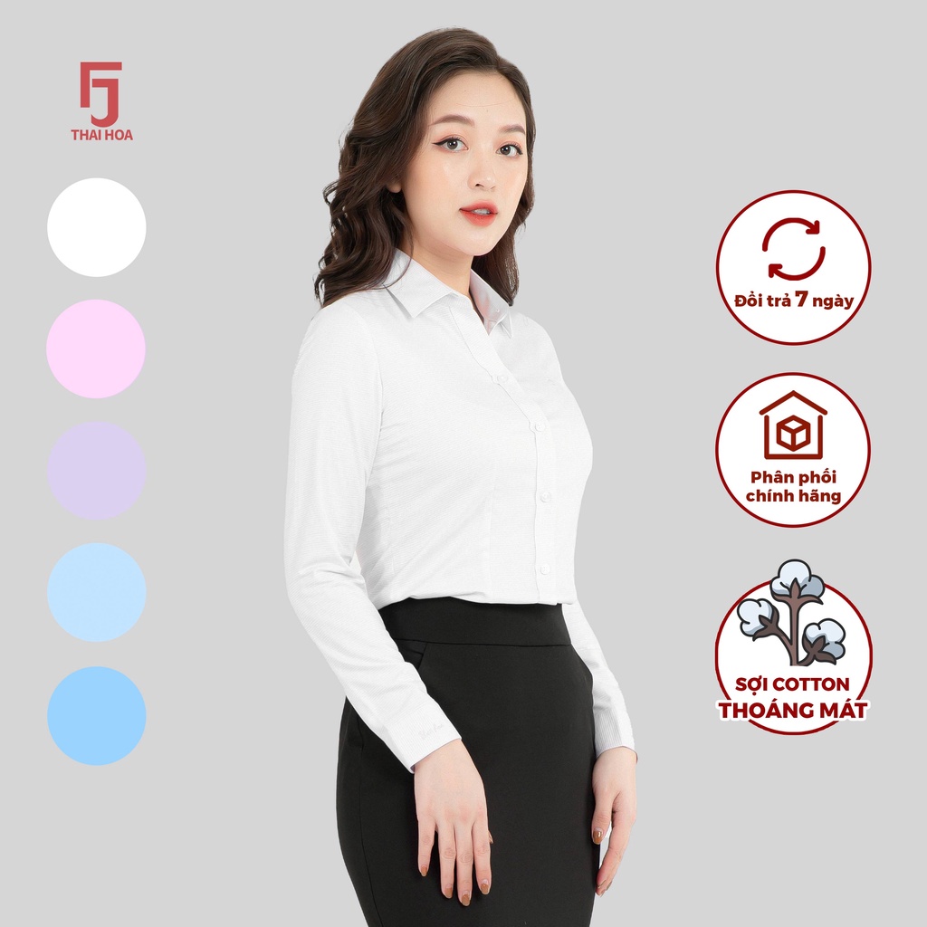 Áo sơ mi nữ Thái Hòa thiết kế công sở dài tay kẻ tăm nhiều màu cao cấp ASW0101-R05
