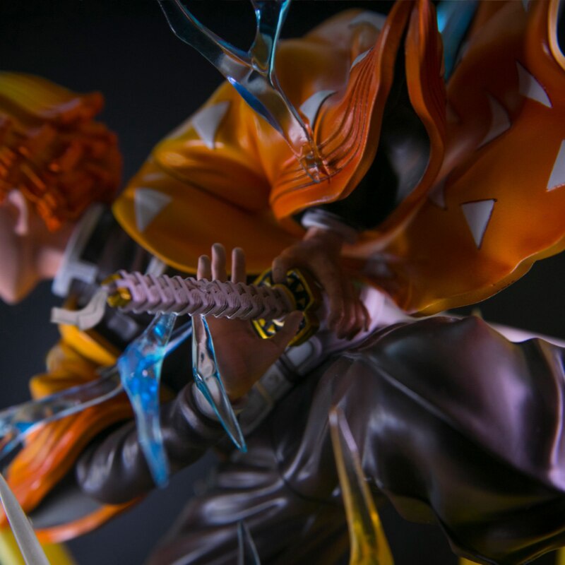 Mô Hình Nhân Vật Anime Demon Slayer Agatsuma Zenitsu Hai Đầu Có Đèn LED Dạ Quang 35Cm Để Bàn Trang Trí
