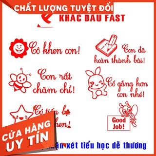 Khắc Con Dấu Nhận Xét Tiểu Học + Logo, Dấu Cô Khen, Con Cần Cố Gắng - Shiny Chính Hãng, Khắc Theo Yêu Cầu