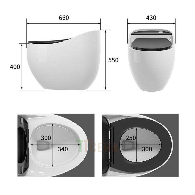 Bồn cầu trứng, bệt trứng, bồn cầu một khối, bệt liền khối 935TNA TRẮNG ĐEN