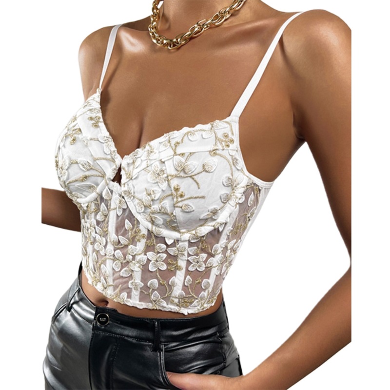 Áo Lót Lưới Hai Dây Cổ Chữ V Thêu Hoa Quyến Rũ Dành Cho Nữ