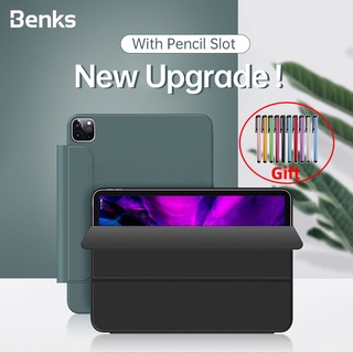 Benks Nắp Lật Màn Hình Tắt Mở Cho Ipad Pro 11 12.9 Air4 10.9 Inch 2021 2020 2018 Magnetic PU Protector Case with Pencil Buckle