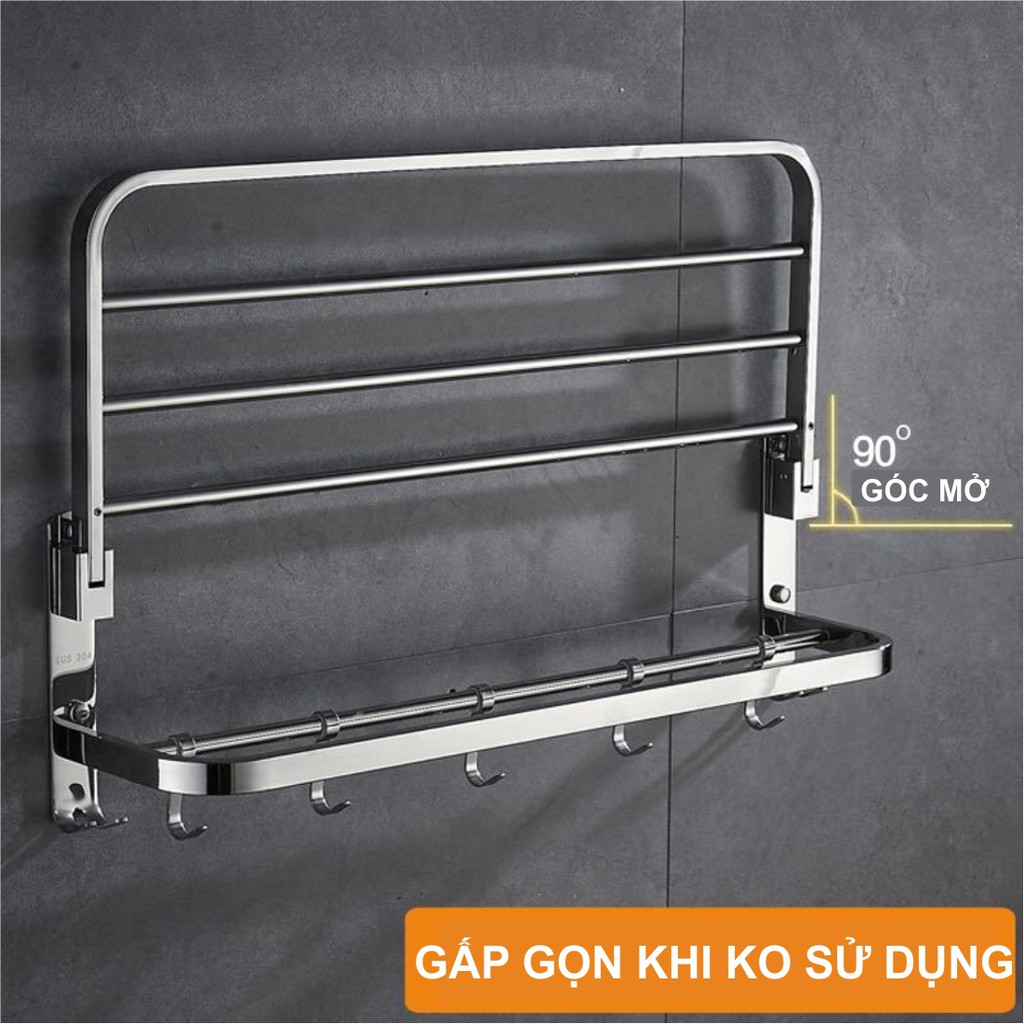 Giá để khăn kết hợp treo đồ Inox 304 cao cấp (Loại 1)