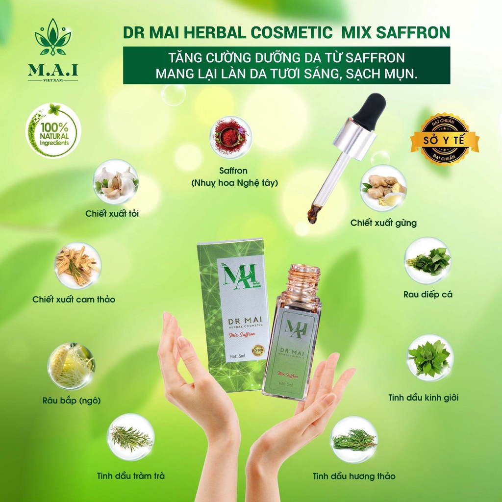 Dr Mai, Dr Mai mix saffron sạch thâm 5ml, làm mịn da, thu nhỏ lỗ chân lông, hết thâm nám