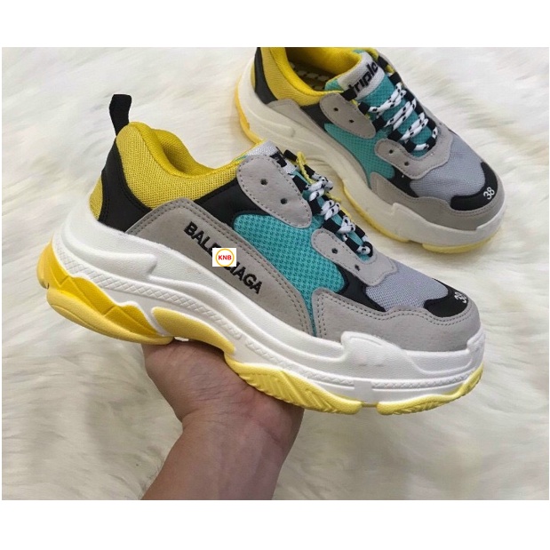 [Tăng tất + Freeship] GIÀY BALENCIAGA Triple S thể thao nam nữ sneaker cao cấp vàng phối xanh chữ thêu, size 36-43....