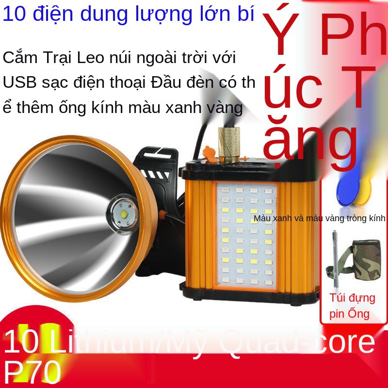 Đèn pha Santuo 10 pin lithium mạnh có thể sạc lại LED chiếu xa siêu sáng đội đầu của thợ mỏ ngoài trời thoát vị