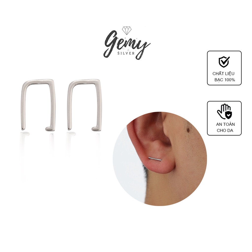 Khuyên tai nam bạc 925 thiết kế hình chữ U cá tính, unisex (1 chiếc) | GEMY SILVER KN55