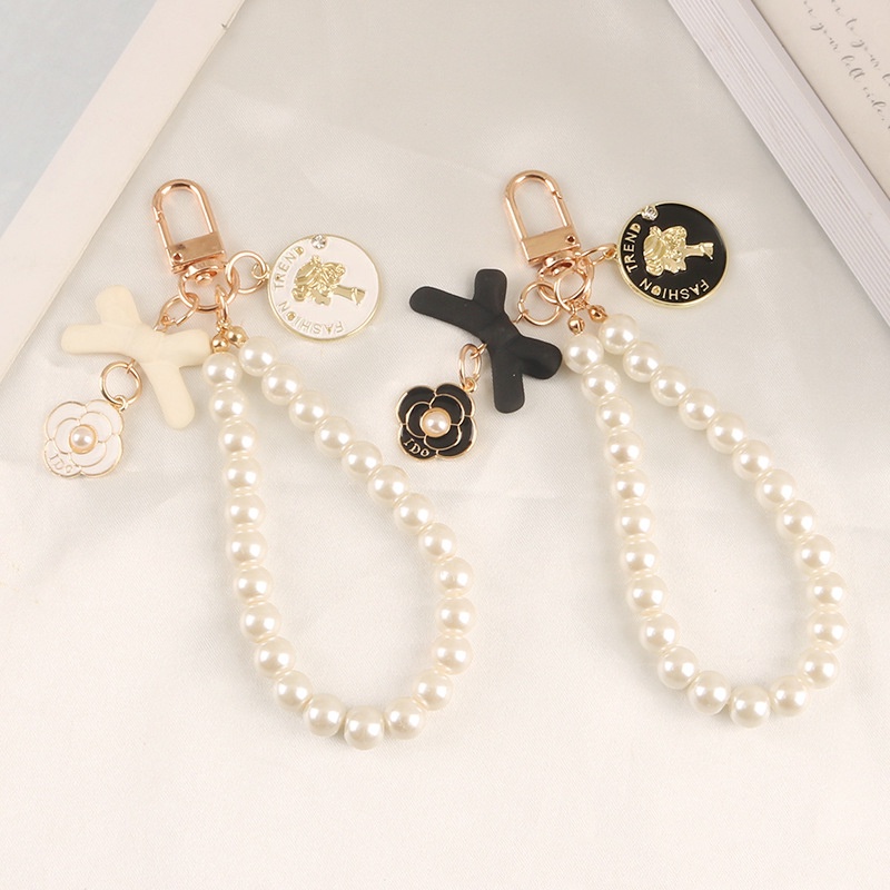 Móc khóa trang trí túi xách/điện thoại hình bông hoa và nơ phối chuỗi hạt ngọc trai nhân tạo tinh tế