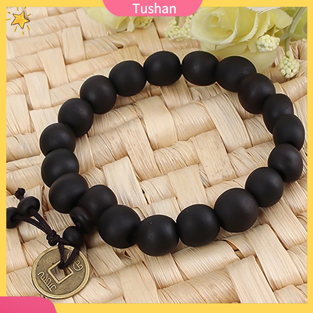 Vòng tay chuỗi hạt gỗ phối đồng xu phong cách cổ điển cho nam và nữ