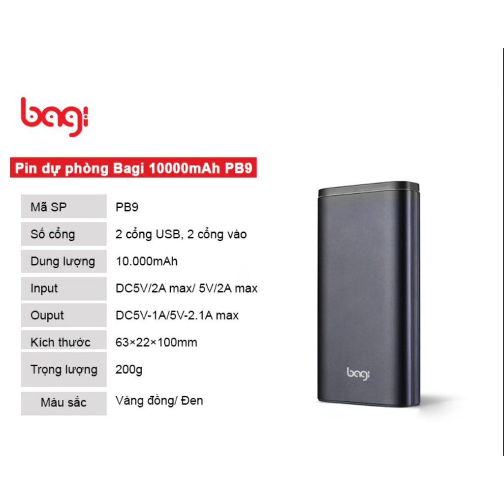Pin sạc dự phòng 10000mAh Bagi P9 cao cấp