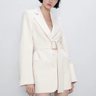 Áo khoác vest blazer dáng dài kèm belt trắng zara