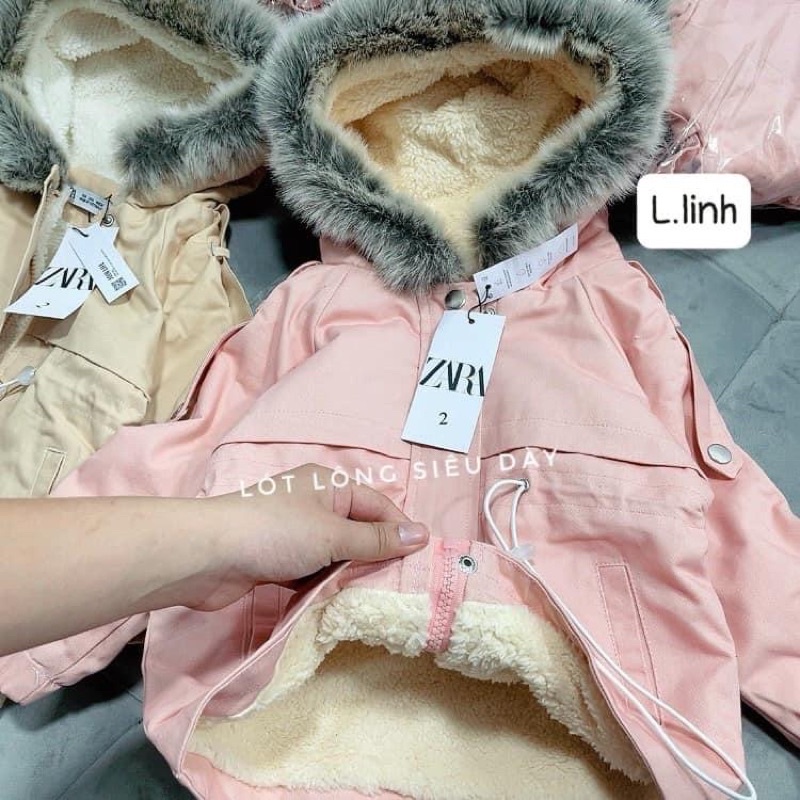 Áo khoác parka trẻ em xuất dư xịn có mũ lót lông dày ấm dư xịn rút dây eo thời trang, cá tính, phong cách