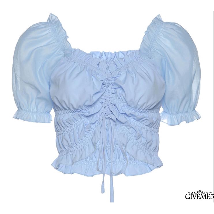 Áo Croptop Tay Ngắn Cổ Thuyền Thiết Kế Cột Dây Xinh Xắn Cho Nữ