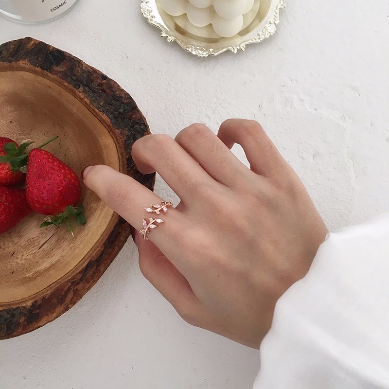 Nhẫn hợp kim đính đá zircon hình chiếc lá màu sắc ngọt ngào thời trang cho nữ