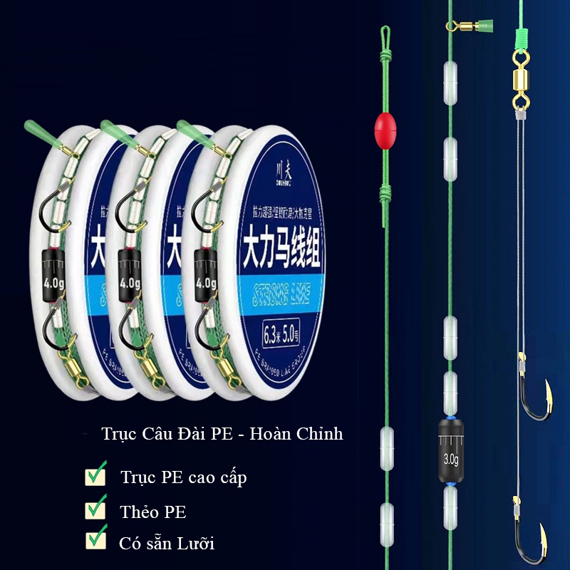 Trục Câu Đài Pe buộc sẵn Full Thẻo Lưỡi Đôi - Chỉ Việc đi câu - AA67