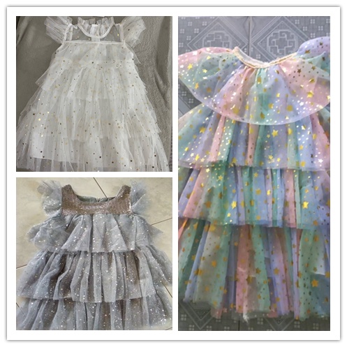 Đầm Công Chúa Phối Ren Đính Kim Sa Ngôi Sao Lấp Lánh Dành Cho Bé Gái 3-8 Tuổi