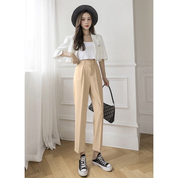 Quần tây công sở kiểu baggy nữ lưng cao ống suông rộng dài đẹp công sở 94cm LOKISO QD05