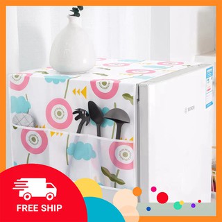 Tấm phủ tủ lạnh ⚡ CHỐNG THẤM, TRANG TRÍ ⚡ tiện dụng, có 2 túi bên hông, 6 ngăn, dễ lau chùi