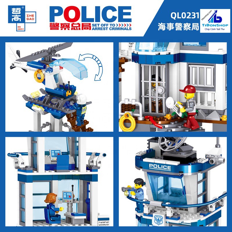 ZHEGAO QL0231 XẾP HÌNH KIỂU LEGO CITY MARITIME  ADMINISTRATION TRỤ SỞ CẢNH SÁT HÀNG HẢI 866 KHỐI