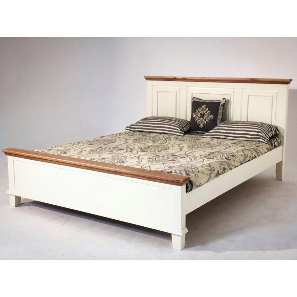 Giường ngủ gỗ sồi Mỹ sơn trắng Vanila
