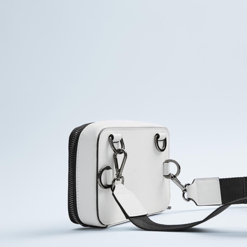 Túi đeo chéo dáng hộp hình chữ nhật đứng form như hình, chất da PU sần chống thấm nước, chống nhăn màu trắng - novstore