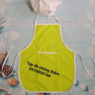 Set tạp dề chống thấm và mũ vải trắng (size mầm non)