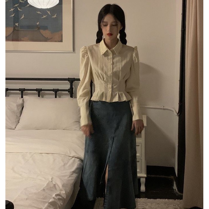 Áo Kiểu Dáng Ngắn Chiết Eo Phong Cách Thời Trang Retro Pháp 2022