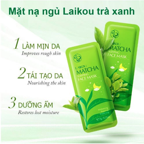 Lẻ Miếng Mặt Nạ Ngủ Trà Xanh Matcha Mud Mask Laikou | Thế Giới Skin Care