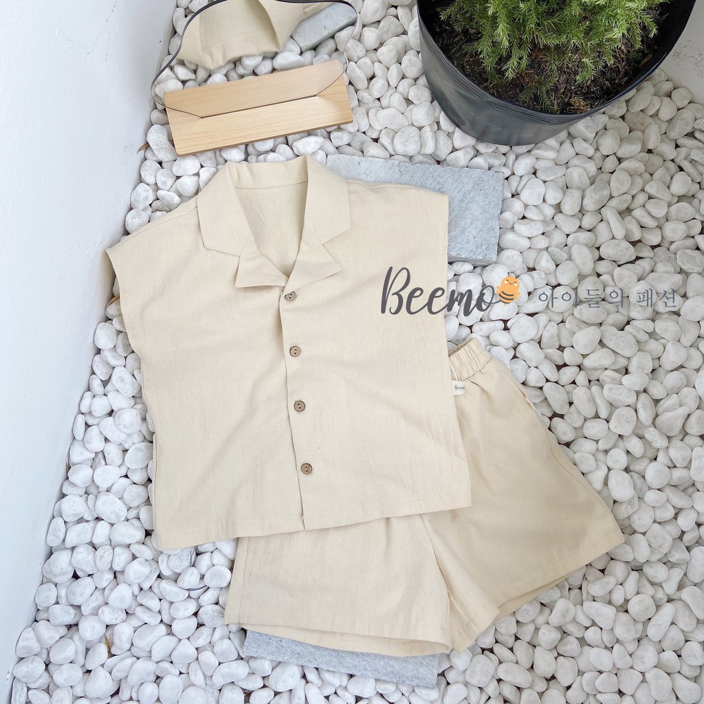 Quần áo cho bé, Set sơ mi kiểu cổ vest mix quần đùi GELU KIDS phong cách Hàn Quốc chất liệu thô mềm - SBU001 S