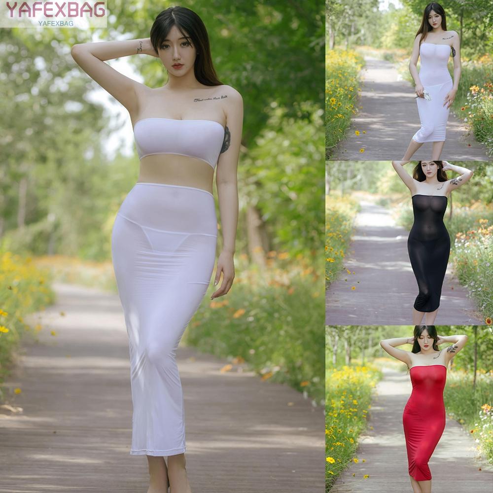 Women Satin Shiny Sheer Bodycon Dress Wetlook Cocktail Tight Long Black Red New